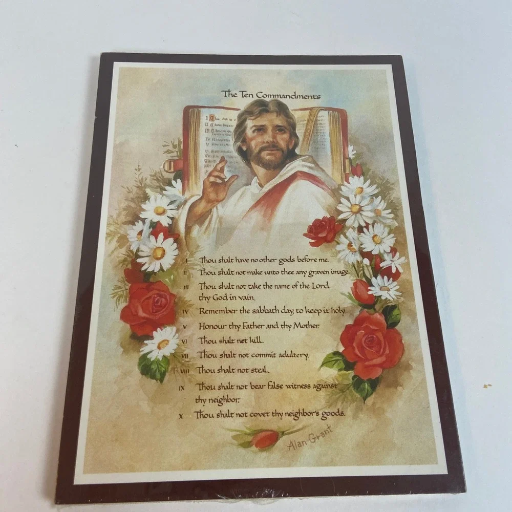 Vtg Alan Grant The Ten Commandments Jesus Christ Religious Plaque Wall Art Decor